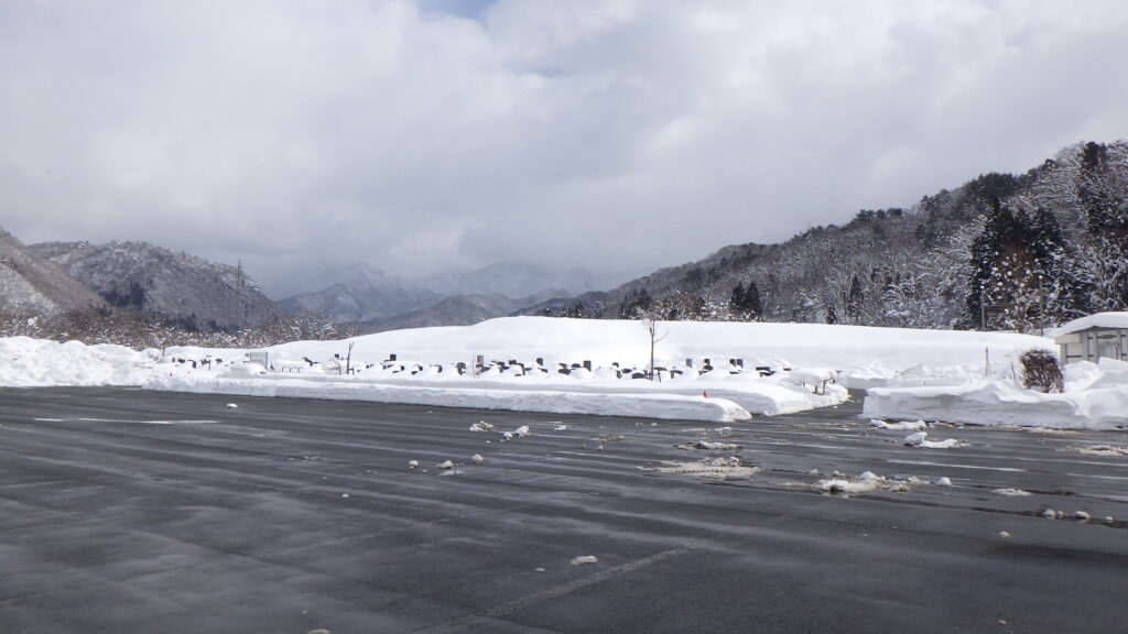 雪に埋もれたべにばな霊園